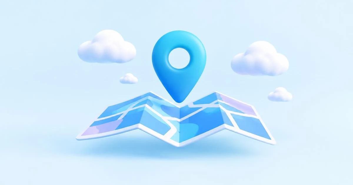 Abstracte illustratie van een locatiepin boven een gestileerde kaart